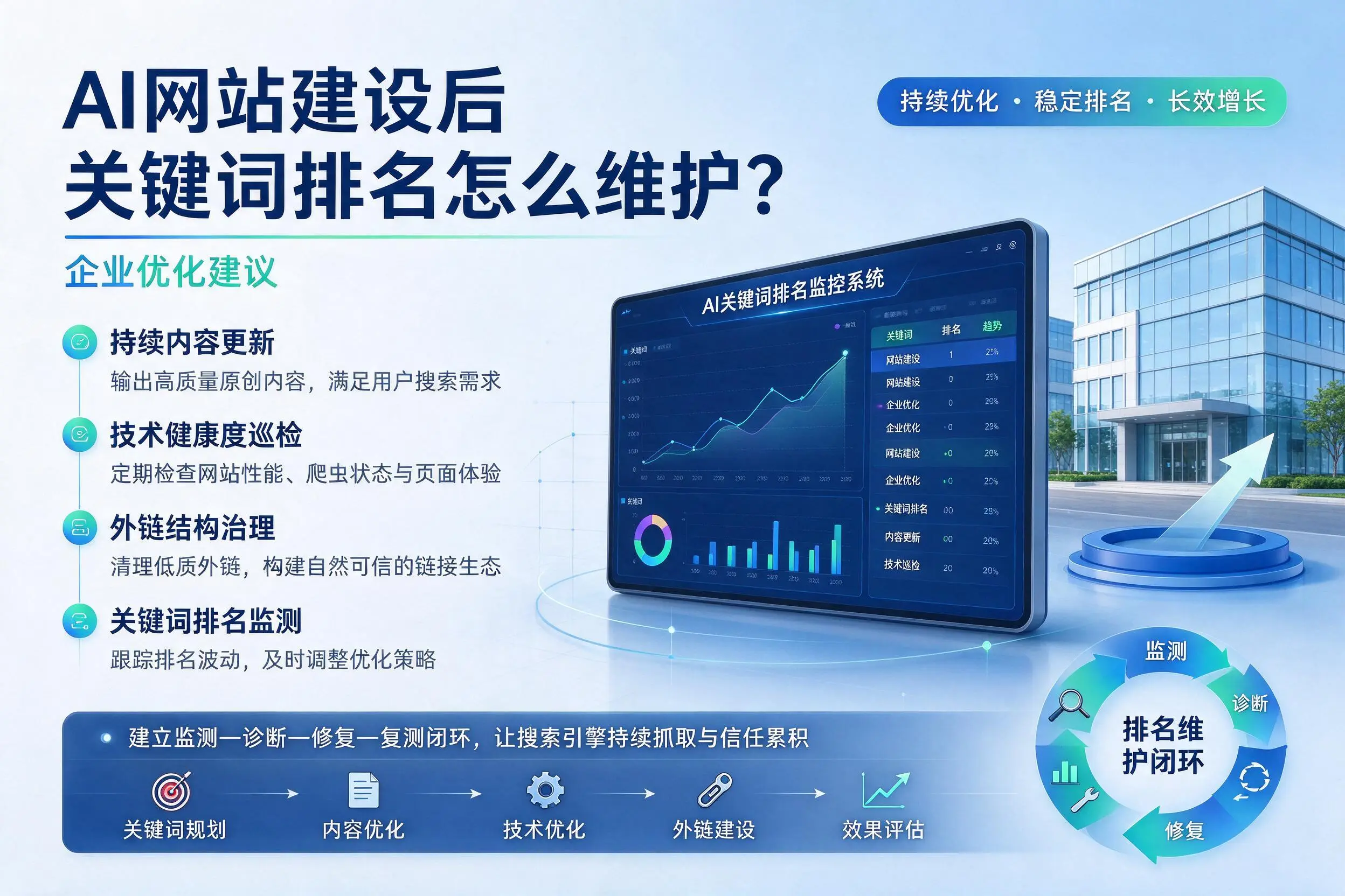 AI网站建设后关键词排名怎么维护?曲靖企业优化建议