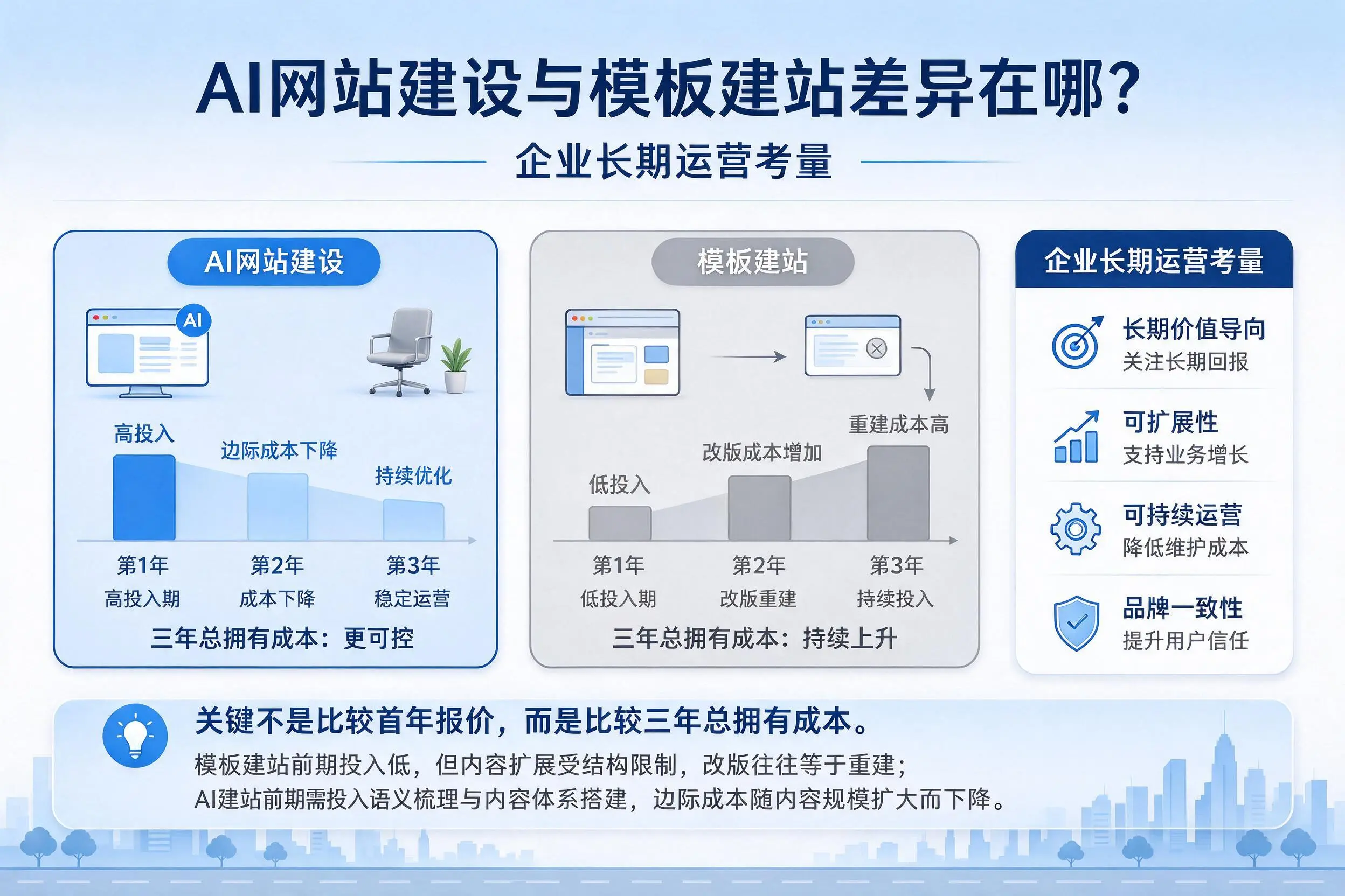 AI网站建设与模板建站差异在哪？曲靖企业长期运营考量